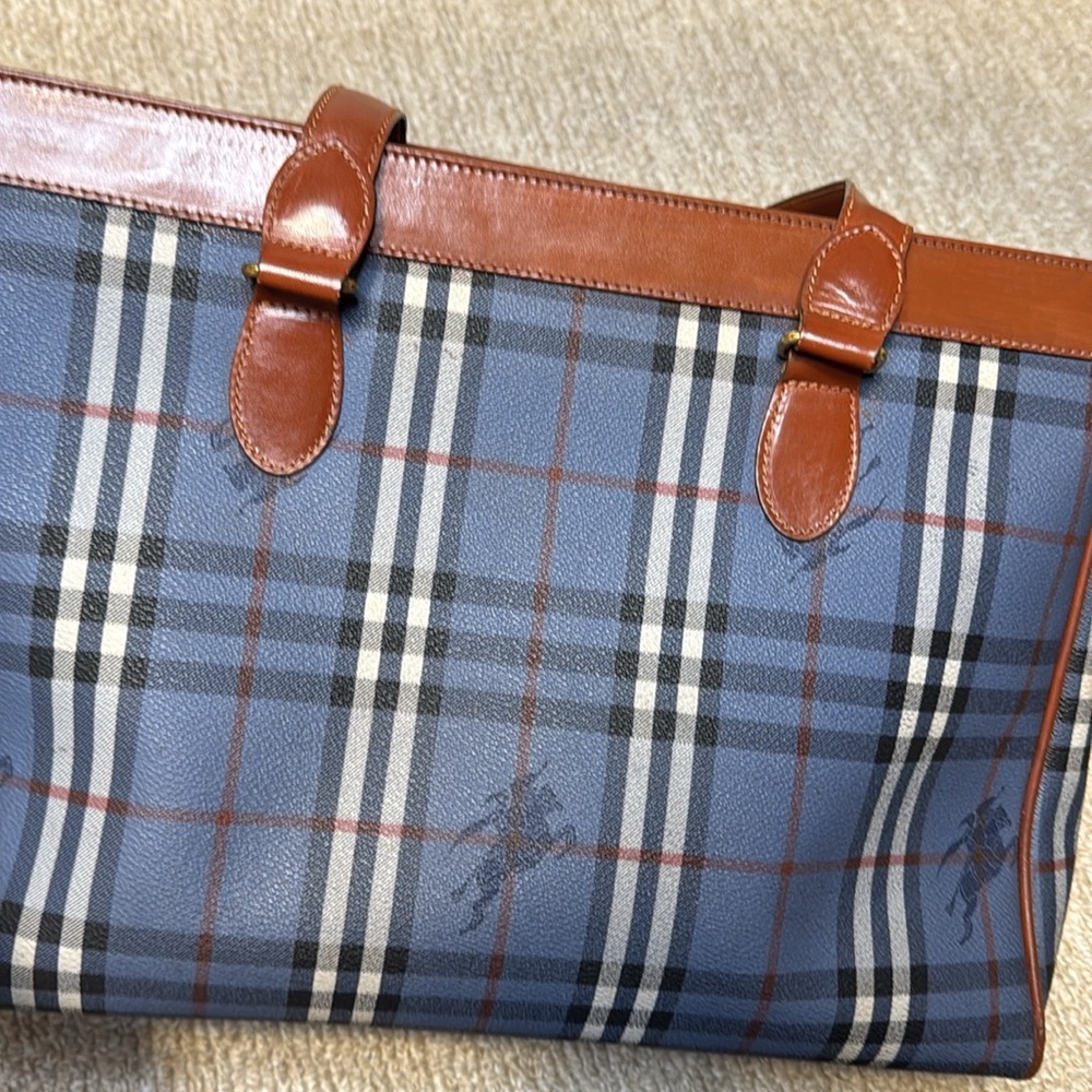 Vintage Burberry Blue Label Blue Nova Check Zip Tote Bag - Picture 5 of 14